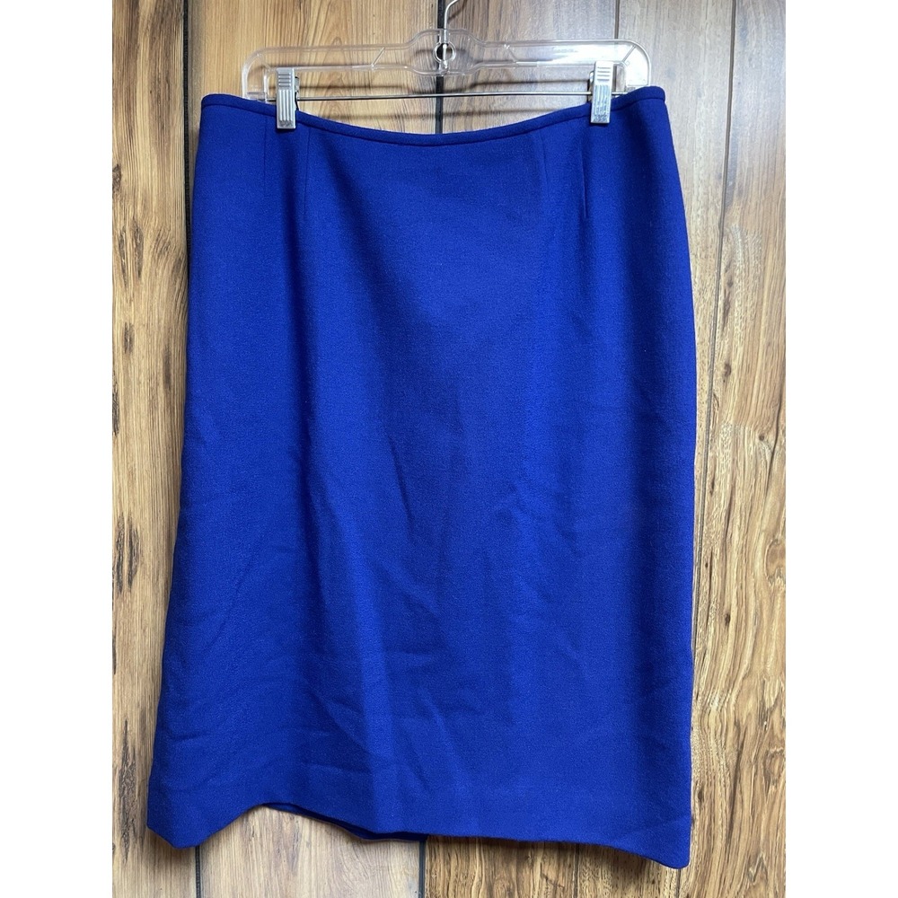 Kasper Blue Size 14P Wool Pencil Skirt Zipper Slit Lined Work Career Business